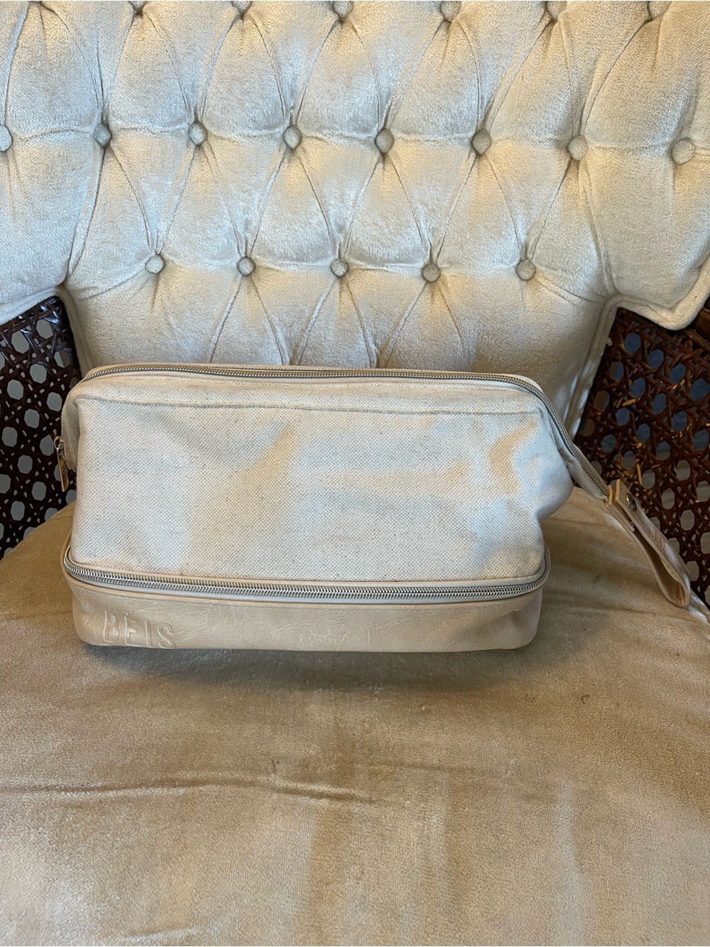 BEIS Light Beige Double-Zip Toiletry & Cosmetic Organizer
